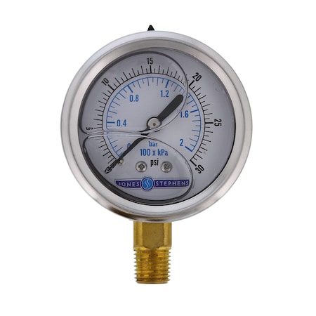 Jones Stephens 2-1/2in. 30 psi Liquid Filled Pressure Gauge J40553